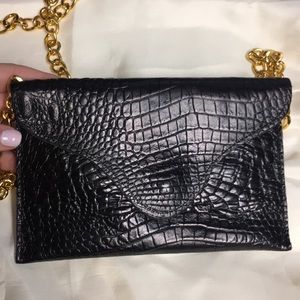 JJ Winters black reptile skin cross body/clutch